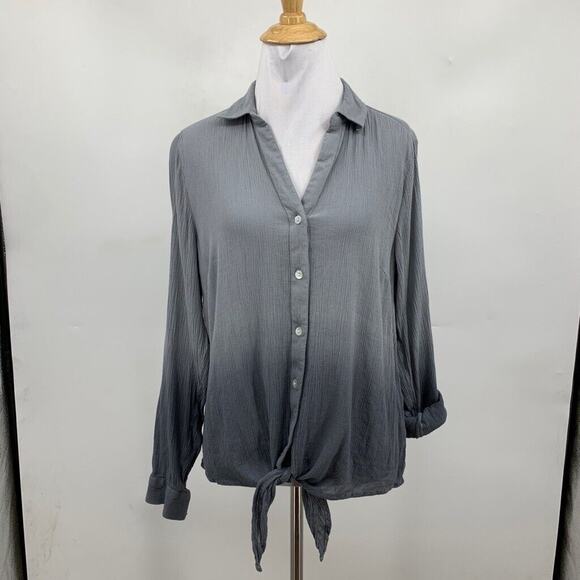 J Jill Blouse Womens S Small Iron Steel Ombre Gauze Tie Front Button Front Shirt - Picture 2 of 10